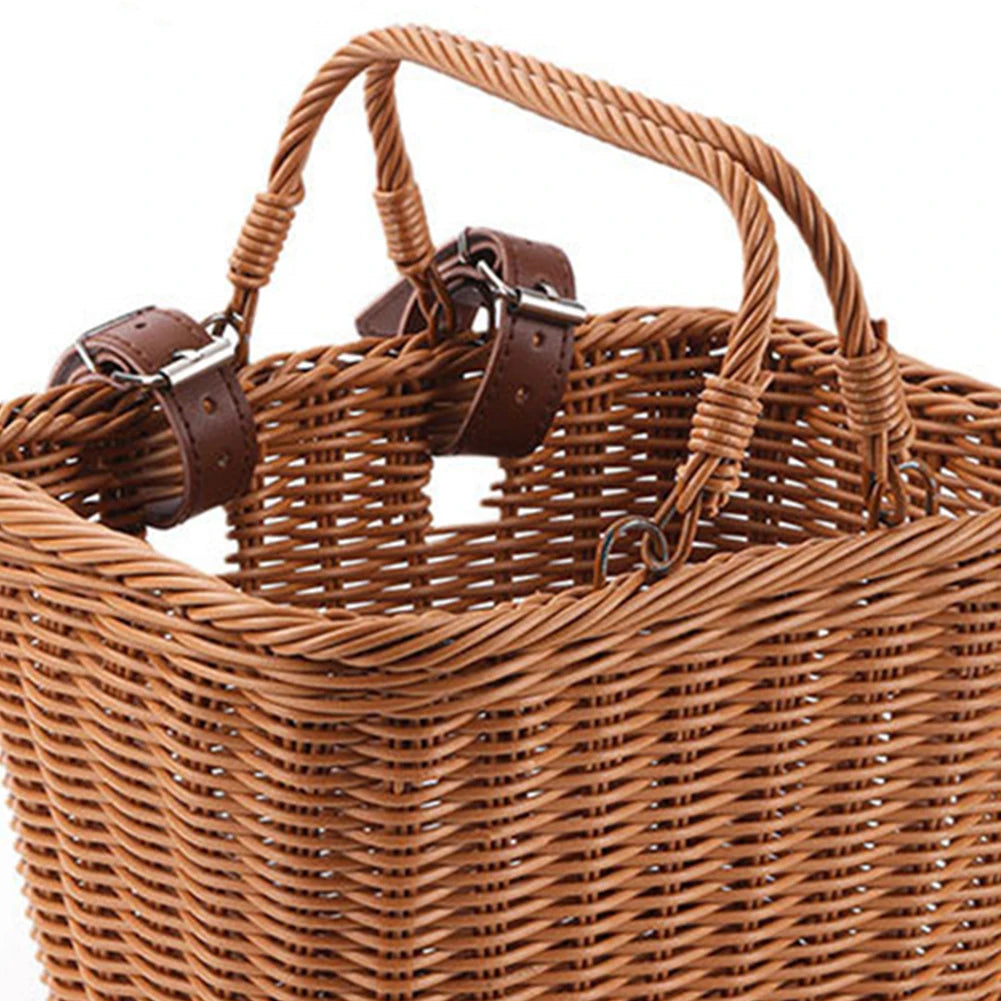 Bike Front Basket Handles Cute Square Bicycle Adjustable Leather