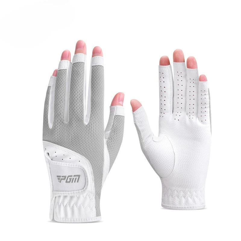 Golf Gloves for Women with Exposed Fingers Summer Breathable Mesh Sun Protection Golf Flexible Finger Covers Golf Accessories Zpaxo white gray Size 21