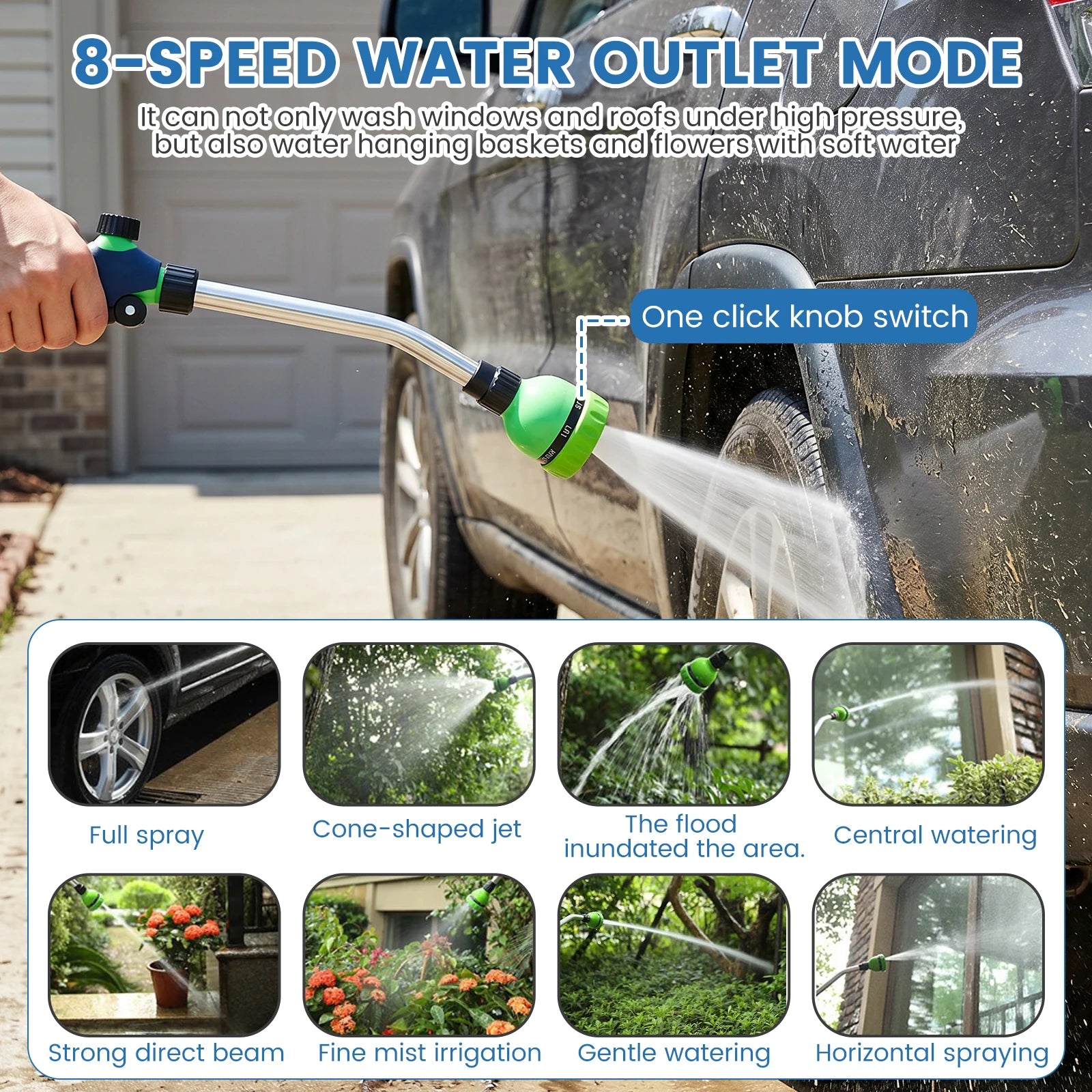 Watering Wand Garden Hose Spray Nozzle 8 Pattern Long Wand Sprayer High Pressure Flow Control Watering Gun for Yard Patio Cleani Zpaxo