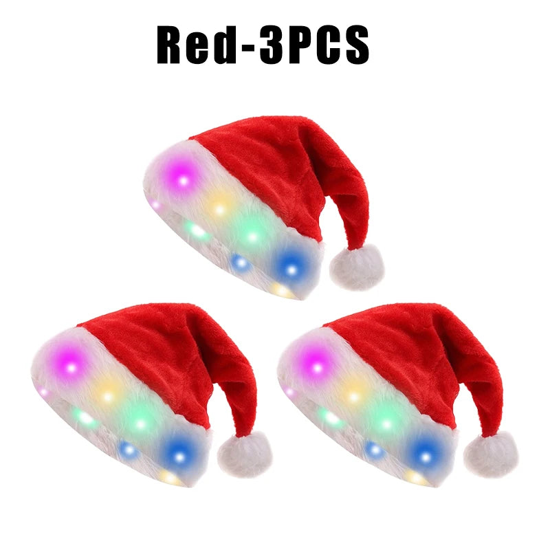 Glowing Red Christmas Hat Light Up LED Santa Adult Holiday Parties