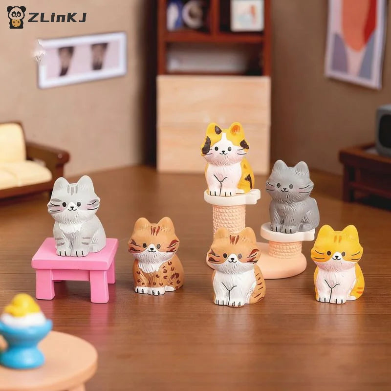 ▶6Pcs Resin Cute Cat Figurines Hand Painted Tiny Kitten Models Craft For Fairy Garden DIY Micro Landscape Decor Accessorie Zpaxo