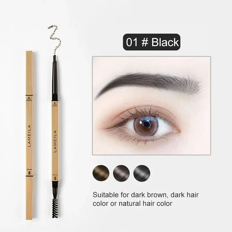 2 in 1 Deluxe Golden Strip Eyebrow Pencil 5 Colors Dual-Ended Long-Lasting Waterproof Precise Application Delicate Eye Makeup Zpaxo 01 Black