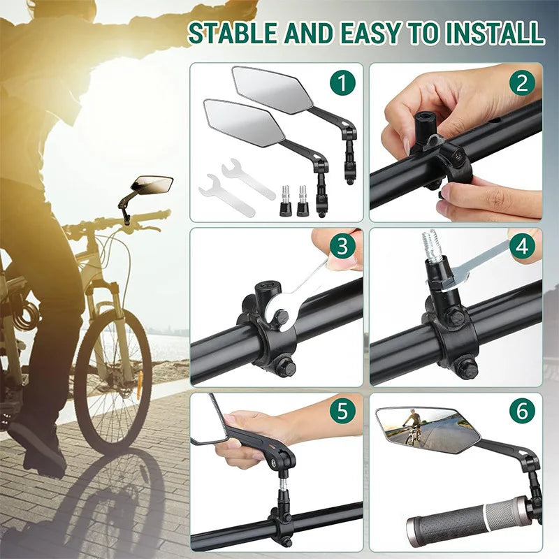 New Mountain Bike Adjustable Rearview Mirror Folding Bike High-definition Flat Mirror Reversing Mirror Bike Riding Accessories Zpaxo
