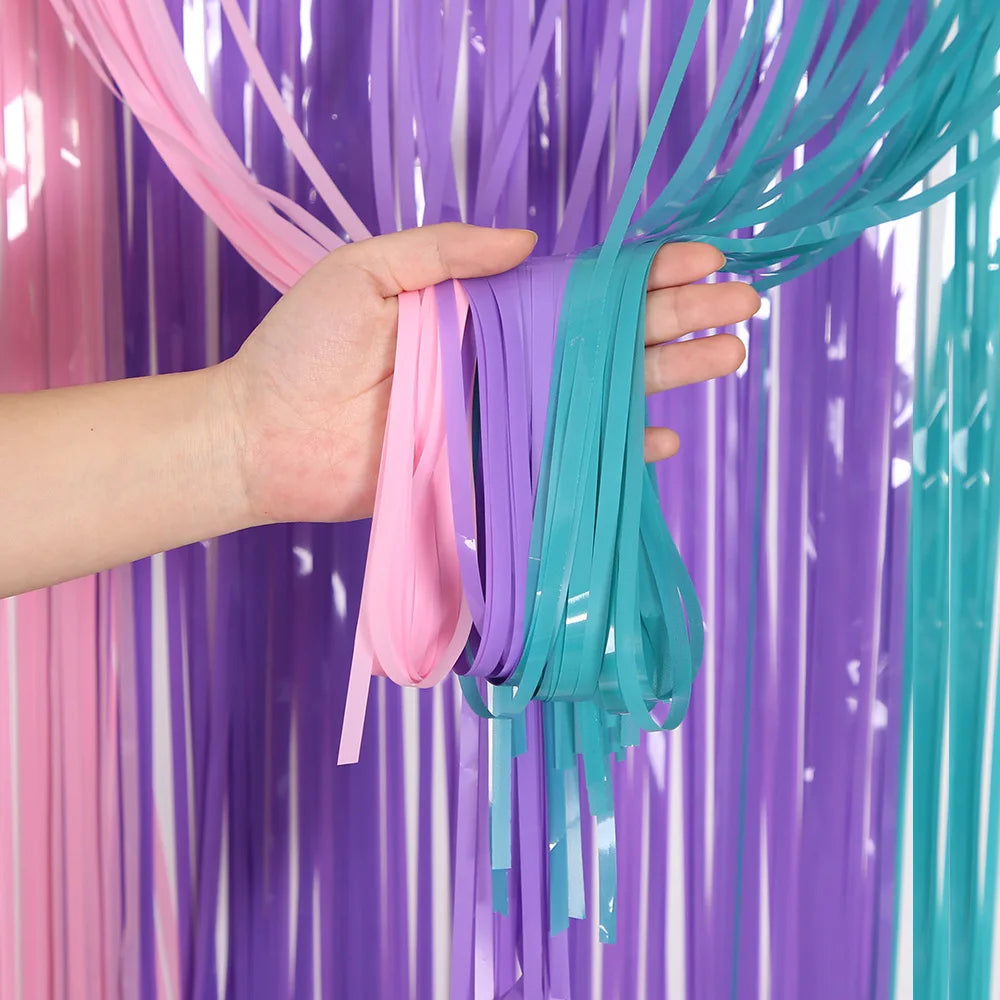 Rainbow Foil Fringe Curtain Gradient Macaron Curtains Photo Booth Zpaxo Mermaid