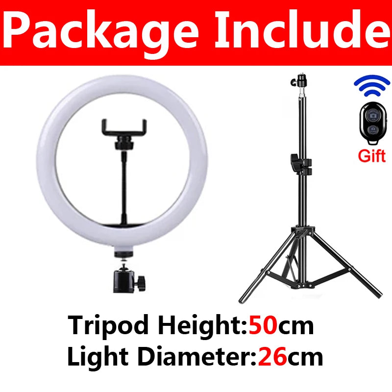 16 26 LED Selfie Ring Lamp Photography Video Light Dimmable Fill Zpaxo D-26cm