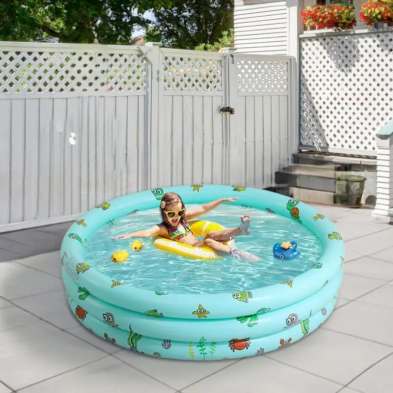 Kiddie Swimming Pool Family Fun Lounge Pool For Kids And Adults 3 Rings Foldable Blow Up Paddling Center For Gardens Backyards Zpaxo