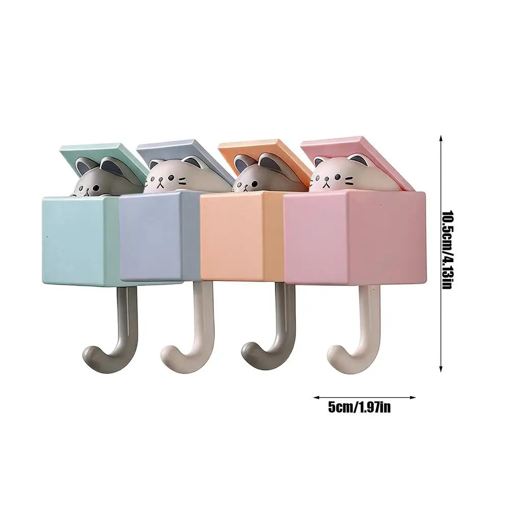 Adhesive Hooks 4 Cute Funny Cat Space Saving Hanger Towel Hook Key