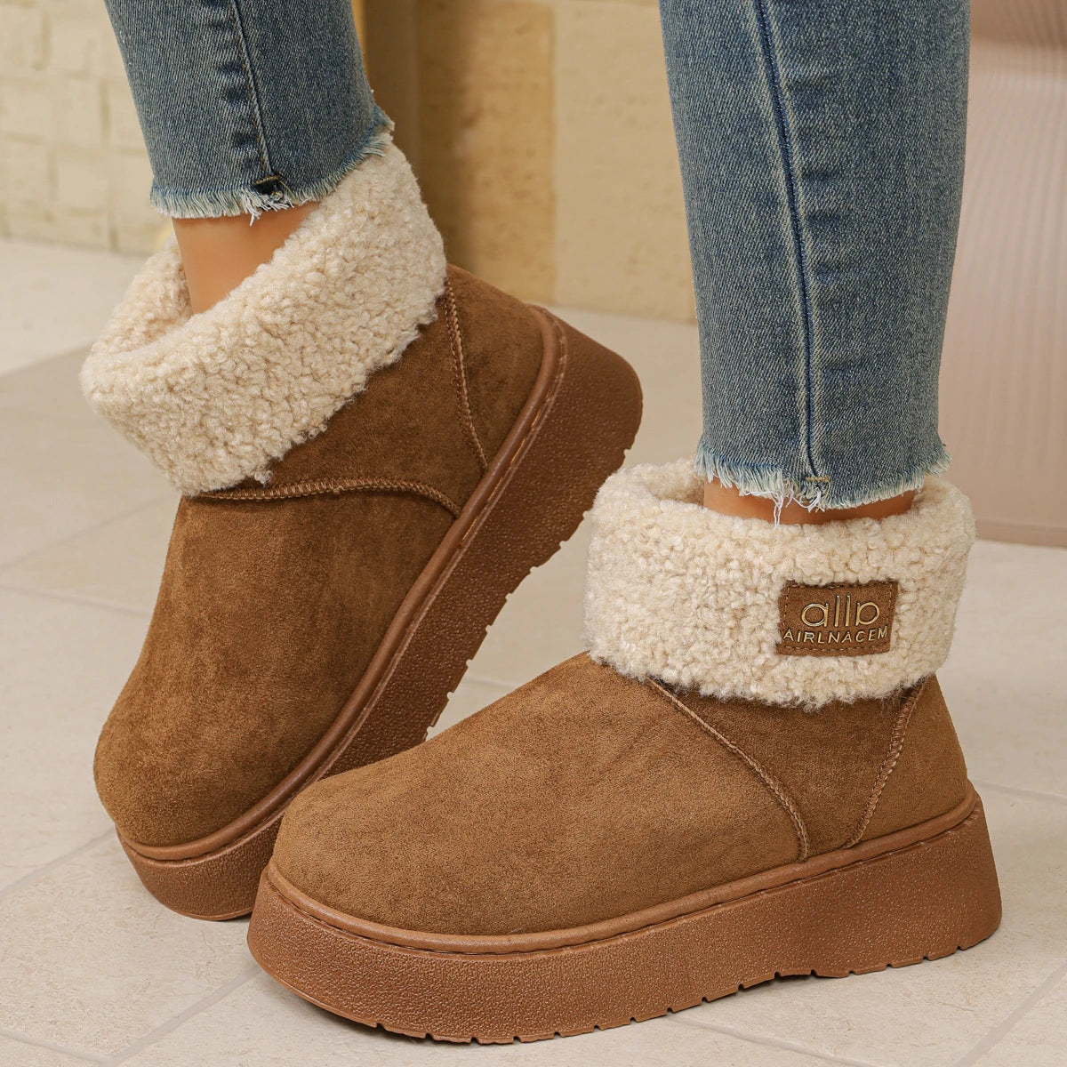 Women Ankle Boots Winter Fleece Lined Plush Cotton Shoes Fashionable Thick Bottom Short Snow Boots Women Casual Round Toe Shoes Zpaxo Yellow brown 36