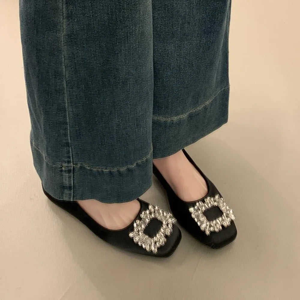Versatile Square Buckle Slip-on Flat Shoes Women Commuter French