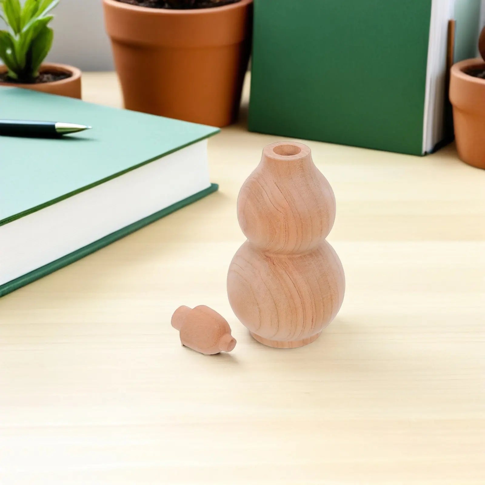 Hand Carved Wooden Peach Wood Gourd Feng Shui Decor Prosperity Charm