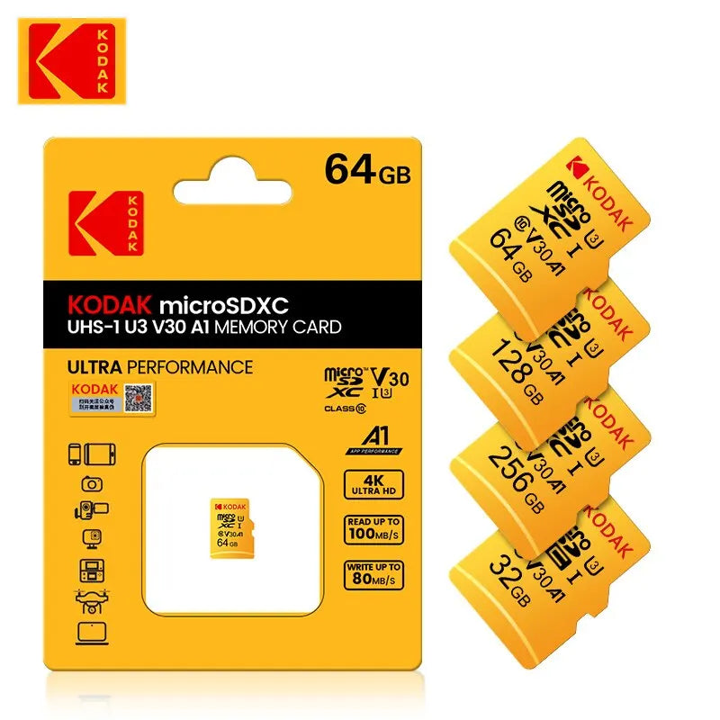 Kodak Micro SD Card Mini SD Class10 32GB 64GB 128GB 256GB High Speed Write Super Compatibility Phone Camera Meomory Card Zpaxo