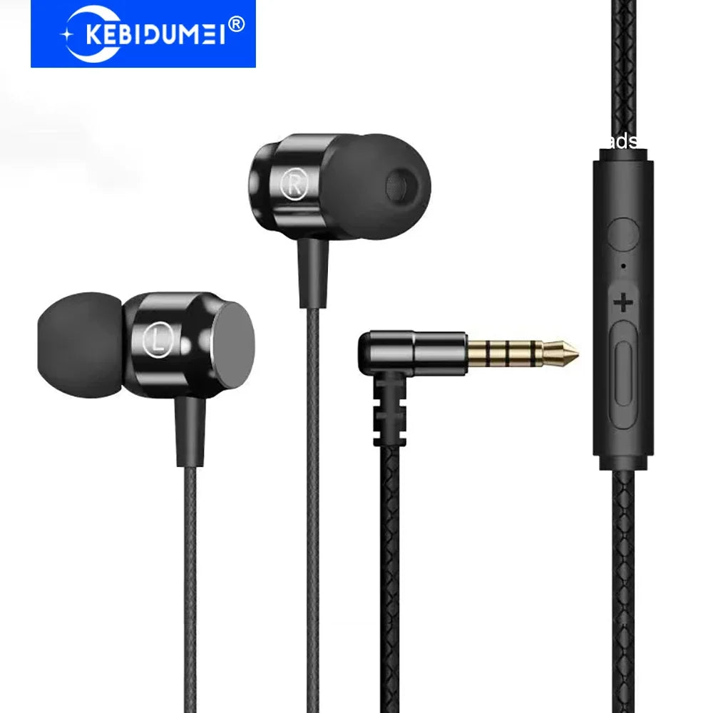 KEBIDUMEI Wired Earphones L Bending Headphones In-ear Earbuds Mic