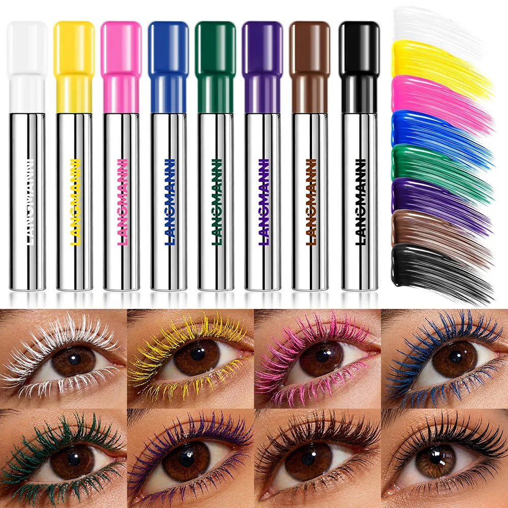 Non-Smudge 8 Color Mascara Water-Resistant Curl & Length All-Day Wear Natural Volumizing Lengthening Mascara Cosmetic Beauty Zpaxo