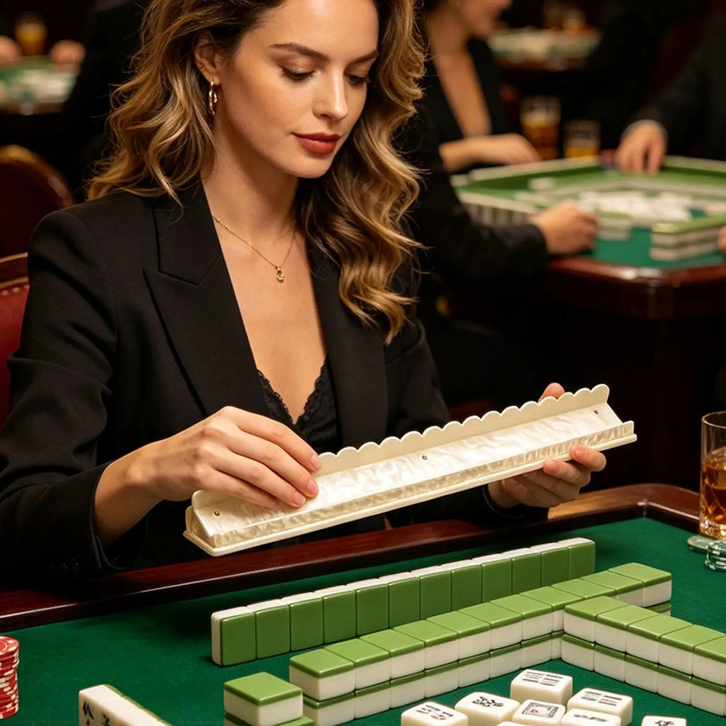 Scalloped Mahjong Racks Magnetic Anti-Slip Acrylic Scalloped Mahjong Tile Pusher And Holder For Home Game Night Party Family Zpaxo