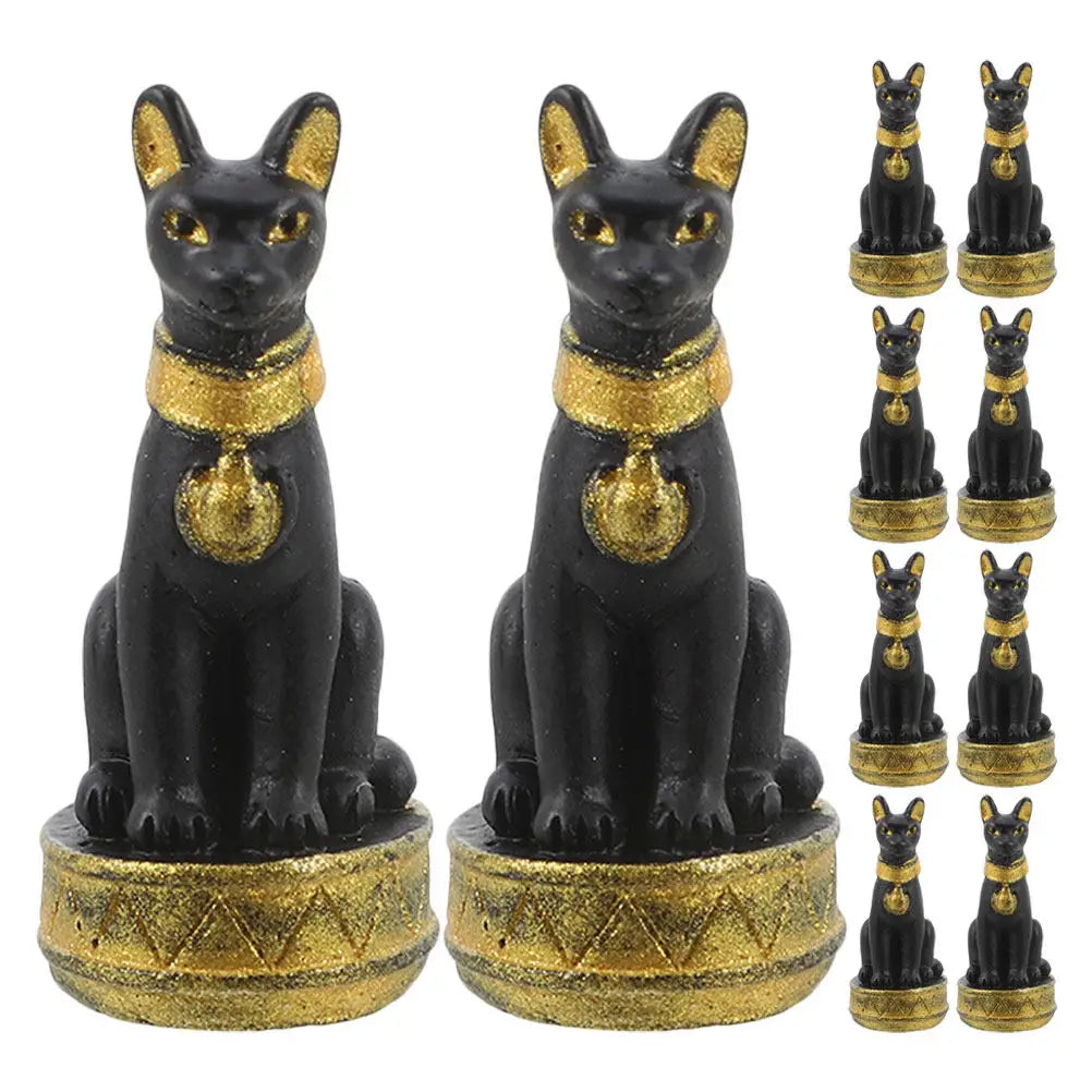Miniature Egyptian Cat Statues Resin Sculptures Small Animal Decor
