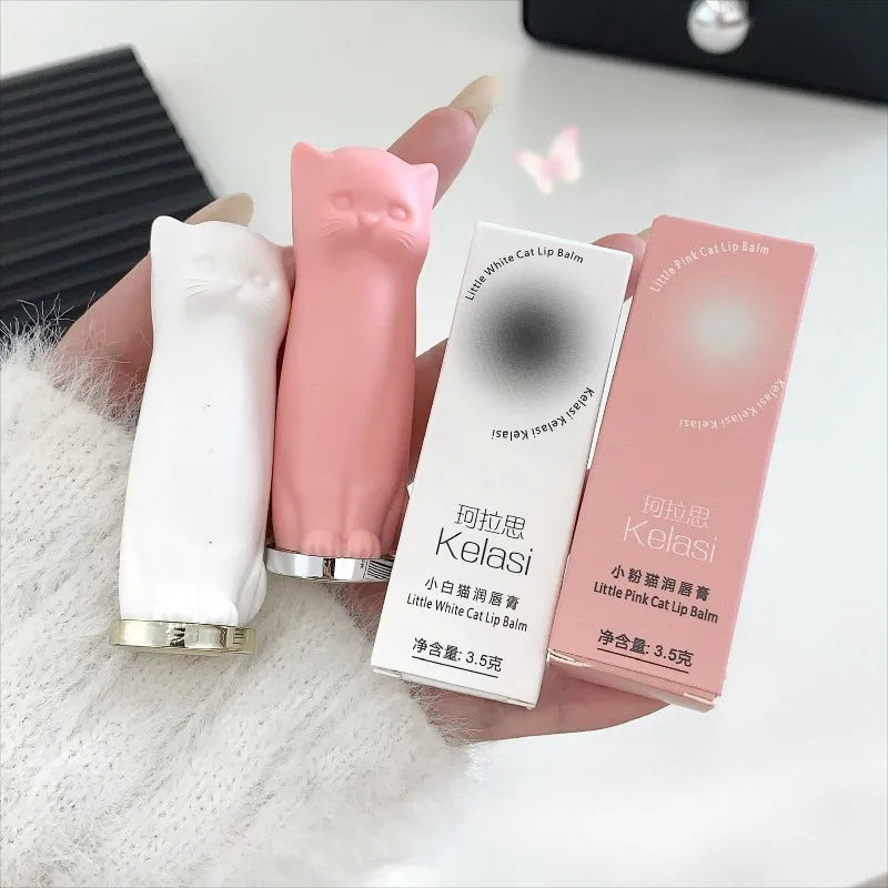 Cat Moisturizing Lip Balm White Blue Tint Crystal Jelly Colored
