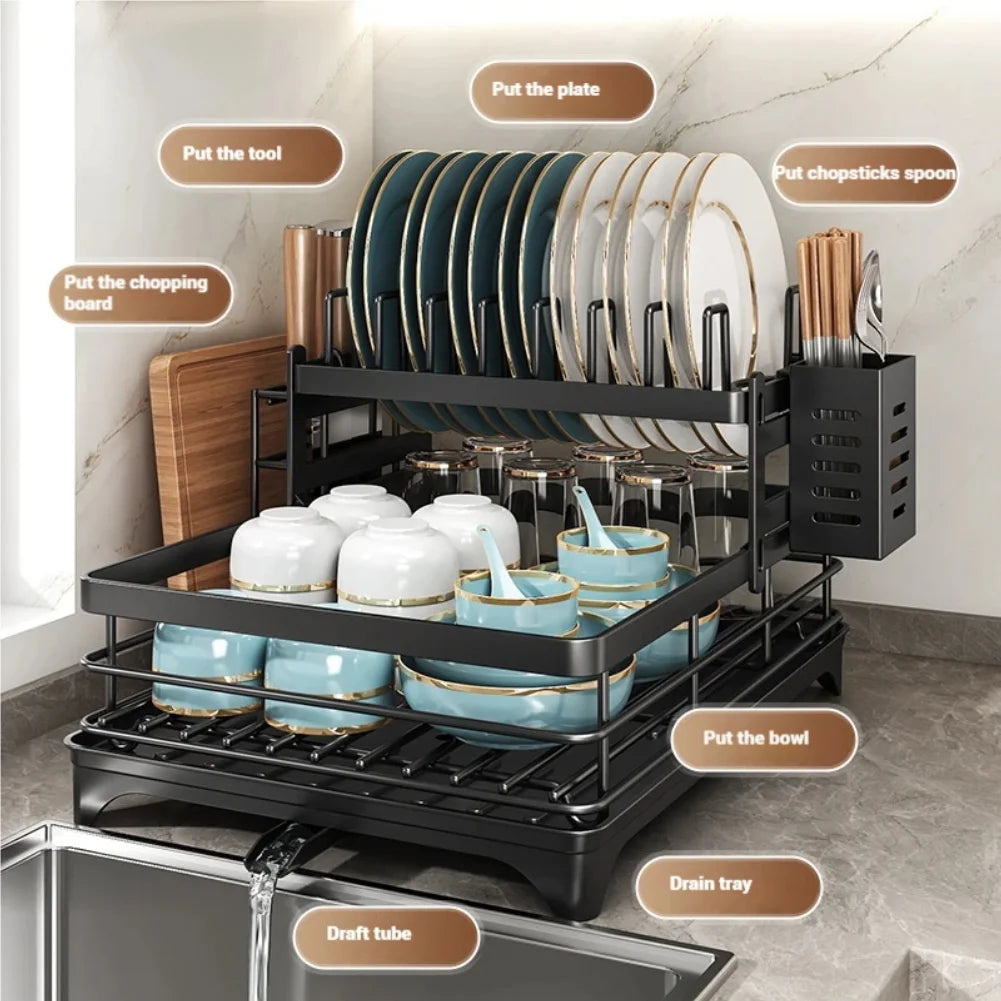Stainless Steel Dish Drying Rack Adjustable Kitchen Plates Organizer with Drainboard Over Sink Plate Drainer Storage Organizer Zpaxo