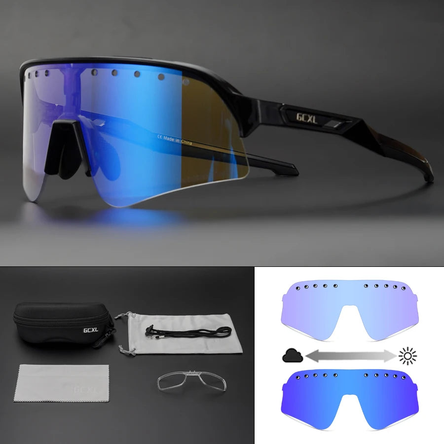 Photochromic Cycling Sunglasses 2024 Bicycle Eyewear Men Women Sports Glasses Road Mountain Bike Fashion Outdoor Running Goggles Zpaxo Black-blue