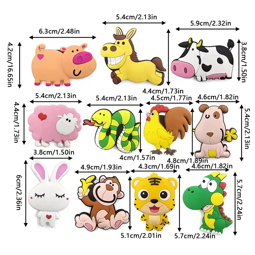 6/9/11Pcs Cartoon Animal Refrigerator Magnets Cute Lion Dog Tiger Rabbit Cow Fridge Magnets for Kids Home Office Decor Gifts Zpaxo