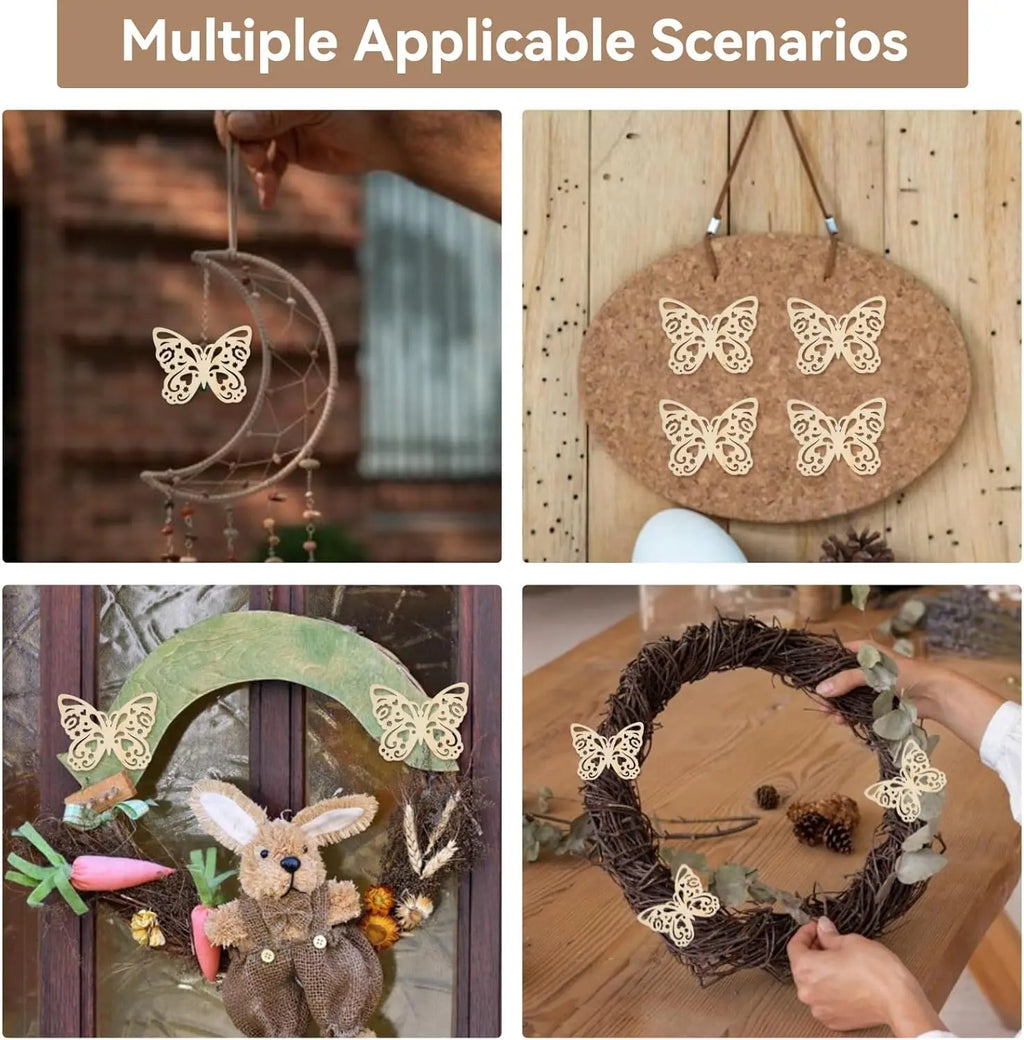 10pcs Unfinished Wooden Butterfly Blank, Wood Cutouts Hollow Butterfly Shaped Ornaments for DIY Art Crafts Home Decorations Zpaxo