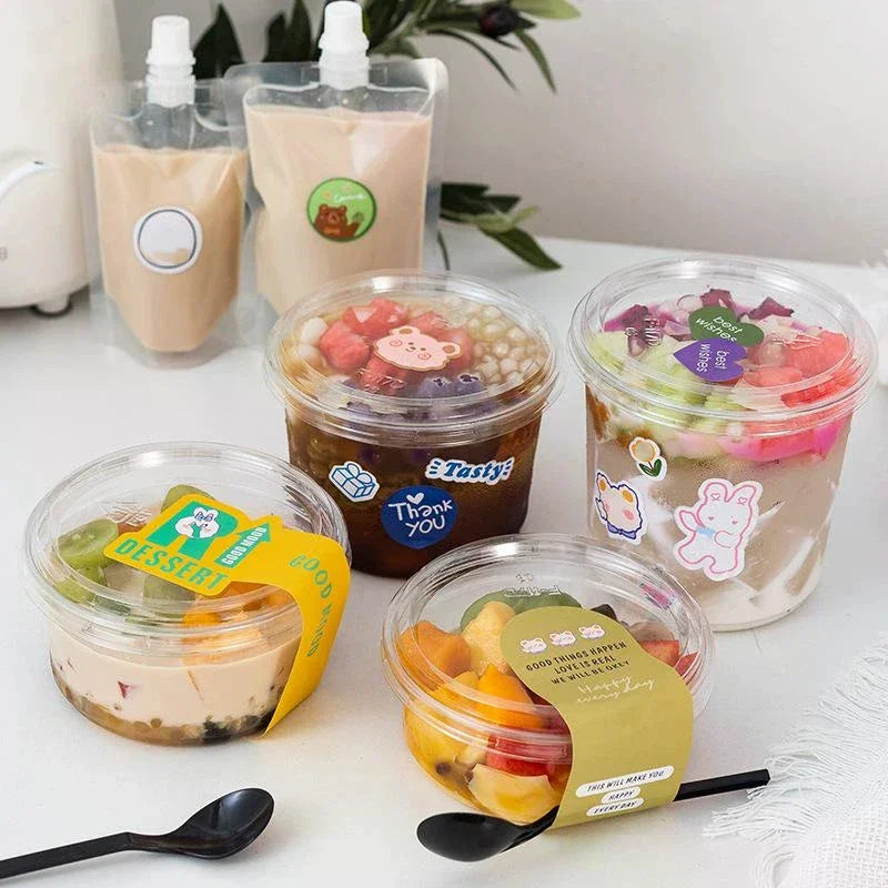 10Pcs 230/350/500/700ml Disposable Salad Cups Clear Plastic Leak-Proof Dessert Cups With Lid With Lid Zpaxo