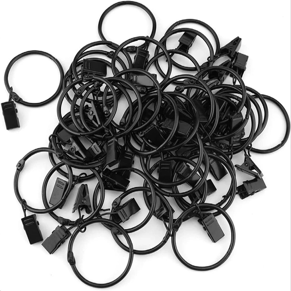 12Pcs Curtain Rings with Clips Metal Curtain Hooks Hangers Black Drapery Clips with Rings Curtain Accessories Zpaxo