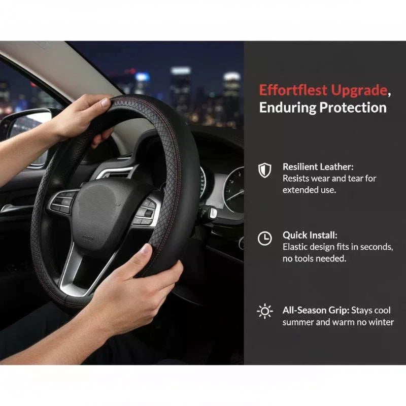 Universal Faux Leather Steering Wheel Cover – 37–38cm Fit