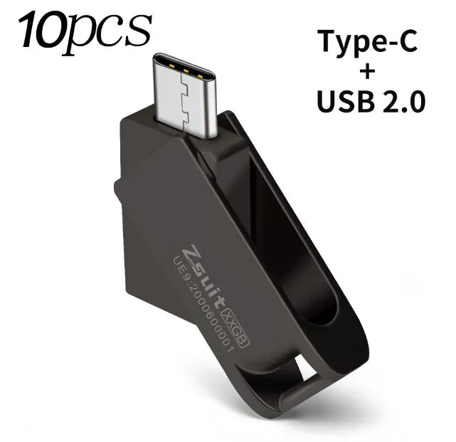 Zsuit OTG USB 2.0 Type-C Flash Pen Drive Memory Stick Usb Flash Disk 64GB 128G 2 in1 Pendrive USB U Disk 10Pcs/Lot Free Logo Zpaxo 32 GB black