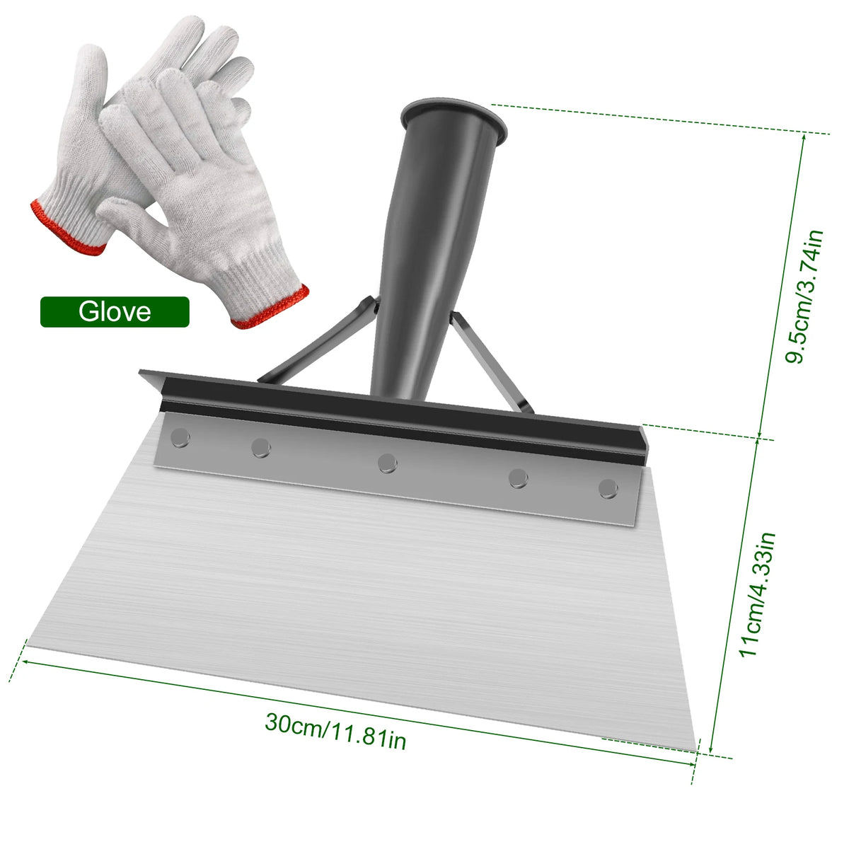 25/27/30cm Garden Shovel Heavy Duty Steel Multifunction Cleaning Spade Flat Shovel Sharp Planting Farm Weeding Tools with Gloves Zpaxo 30cm gloves