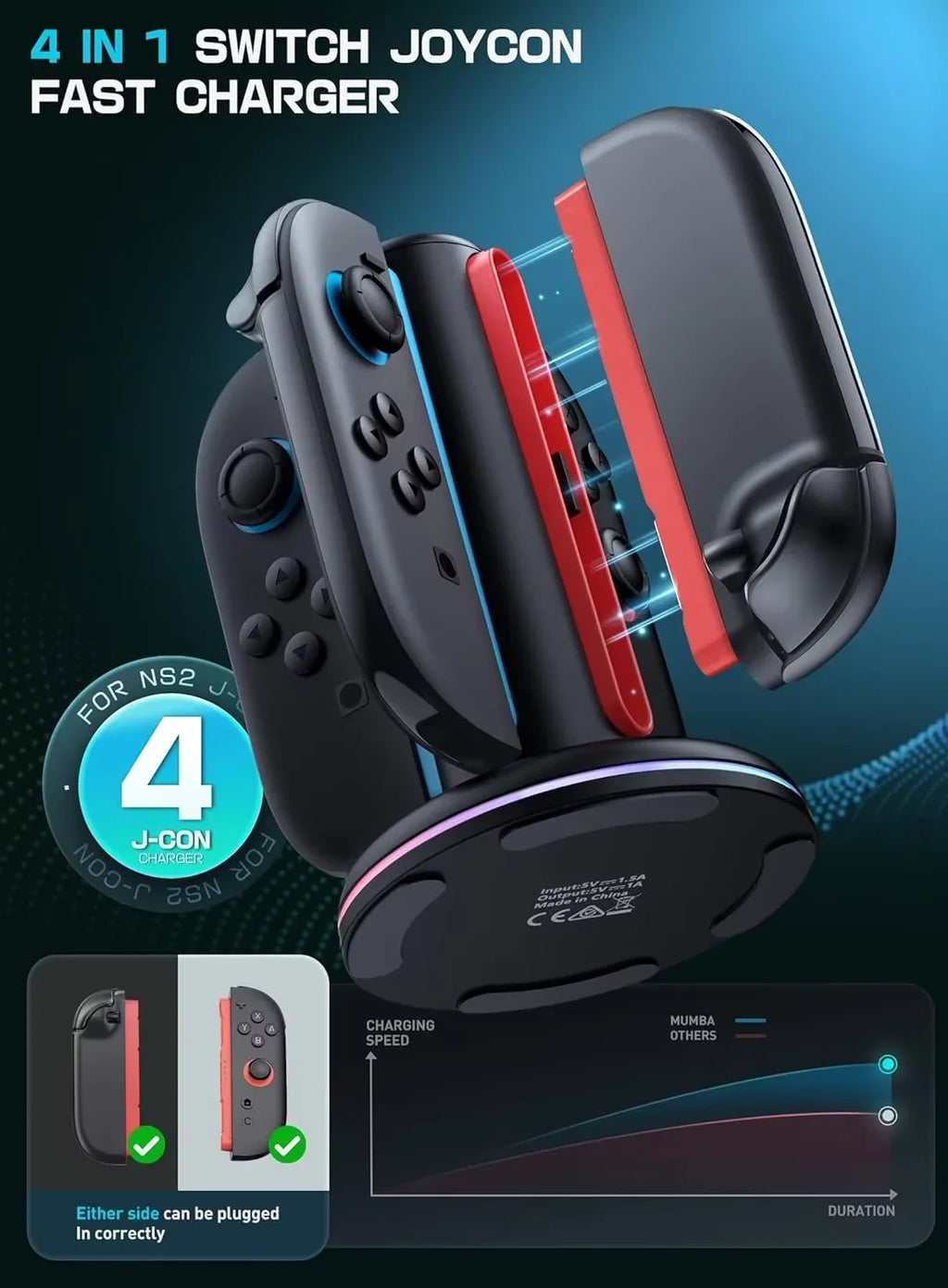 Controller Stand Fast Charging Dock 4-In-1 Charger Station Switch 2