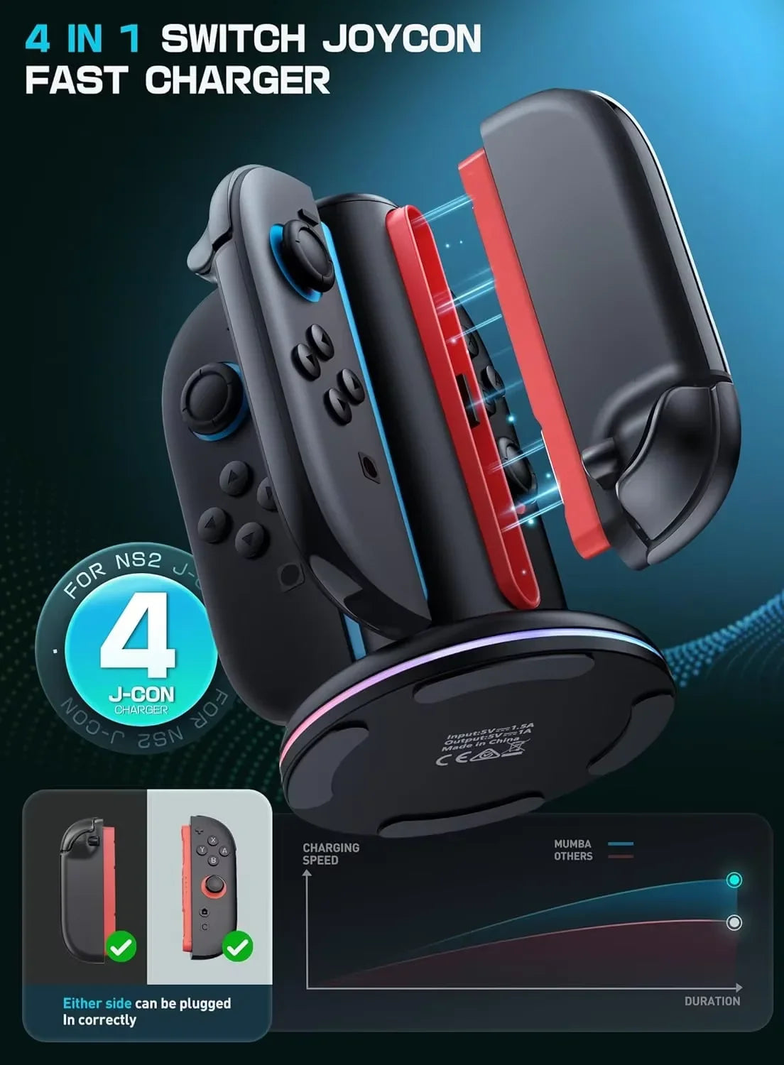 Controller Stand Fast Charging Dock 4-In-1 Charger Station Switch 2