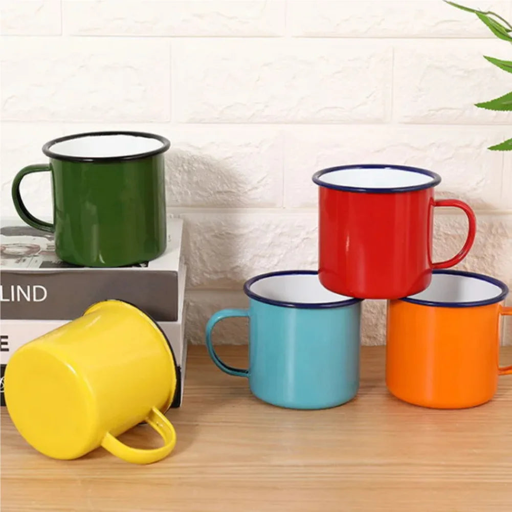 Enamel Mug Cup Retro Coffee Mugs Pure Color Portable Camping Outdoor Drinking Tea Cup With Handle Metal Tin Kitchen Drinkware Zpaxo