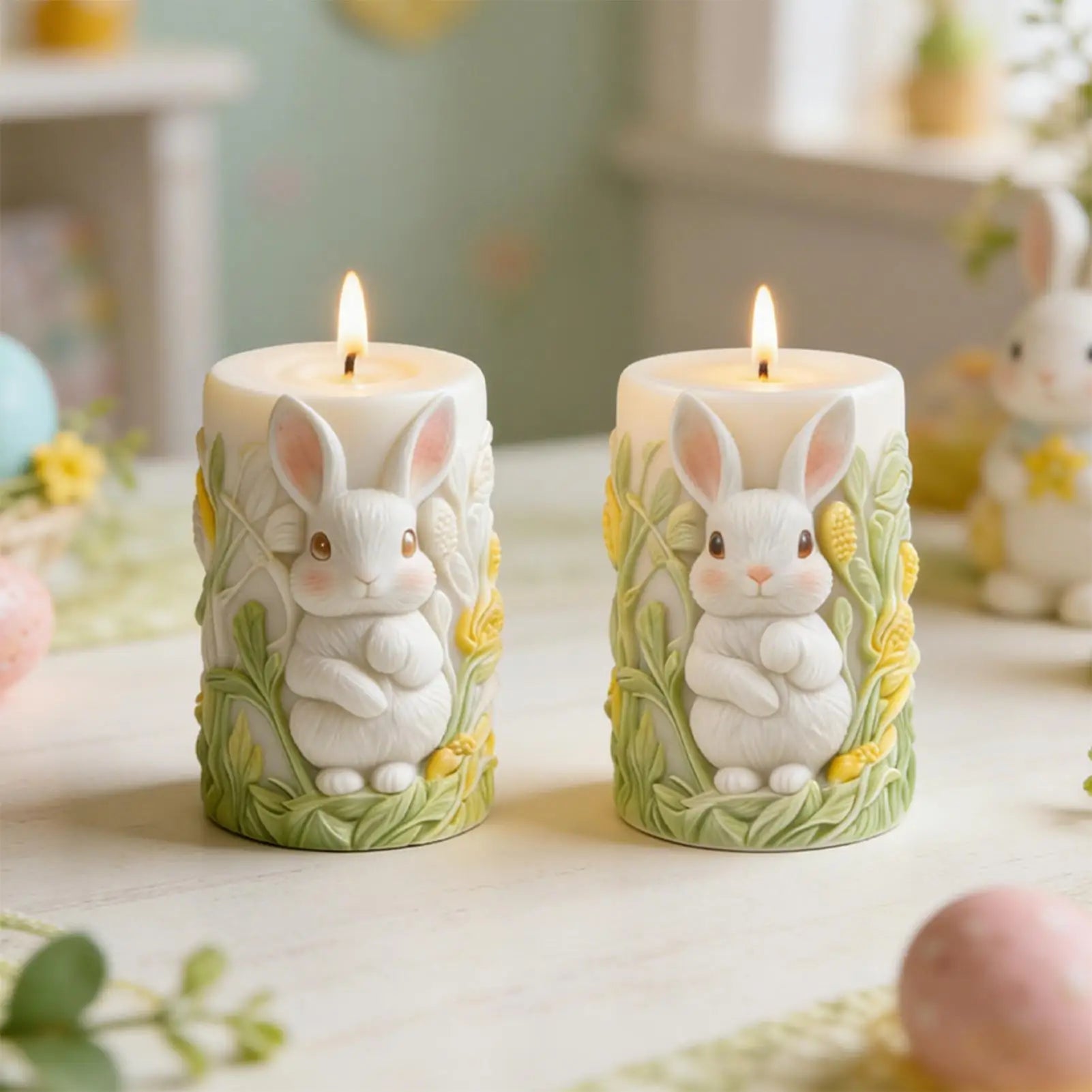 Easter Bunny Candle Mold Silicone Relief Cylinder Mould Soap Making