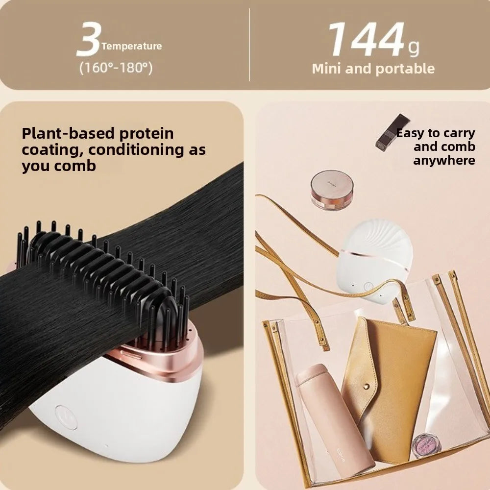 Multifunctional Electric Heating Hair Straightener Brush Portable Rechargeable Mini Straightener Hairdressing Tool Hot Comb Zpaxo