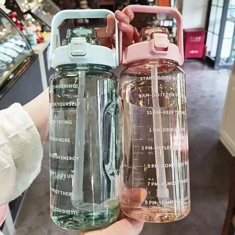 Straw Water Bottle Large Capacity Plastic Cup Portable Drink Time