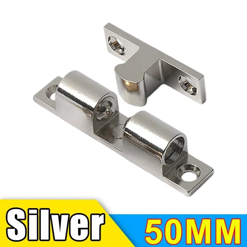 Wholesale Furniture Door Ball Latch Brass Double Roller Spring Ball Catch Latches Cabinet Closet Door Adjustable Tension Latch Zpaxo Silver-50MM 3PCS