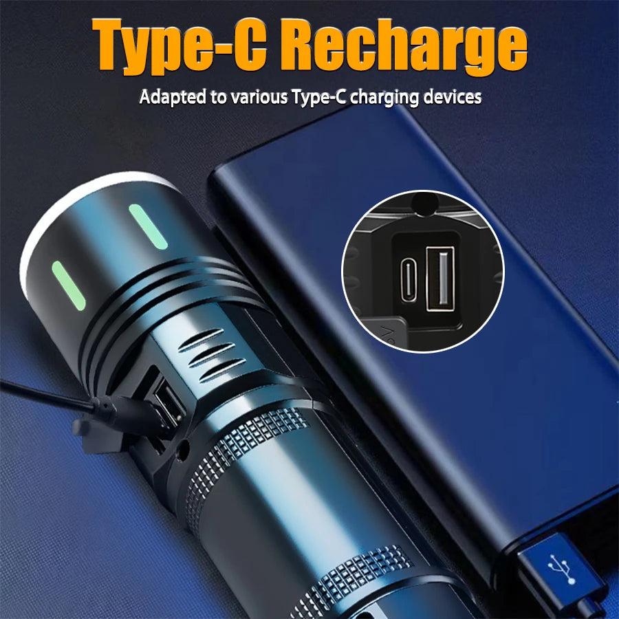 20W LED Flashlight 1000 Lumens Zoomable Rechargeable + Power Bank