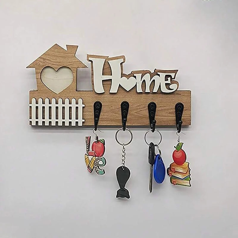 HOME Wooden Wall Hooks Door Hangers 4 Entrance Decoration Key Holder