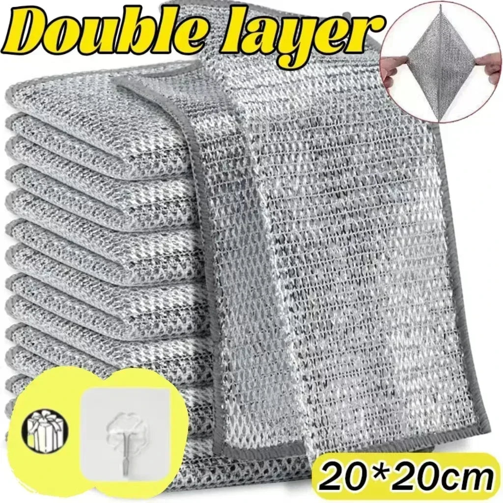 Single/Double-Sided Silver Fabric Dishcloth Dish Towel Absorbent Non-Stick Oil Dish Rag Housework Oil Removal Kitchen Cleaning Zpaxo Double Layer 60PCS