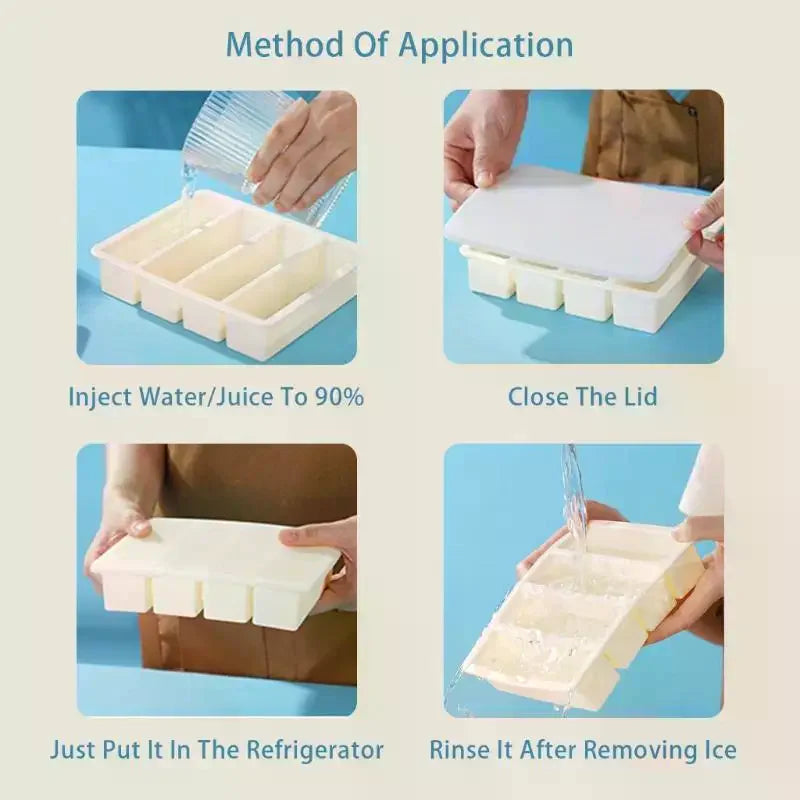 Food Storage Mold Giant Silicone Freezer Trays Lid 4-Cubes Zpaxo