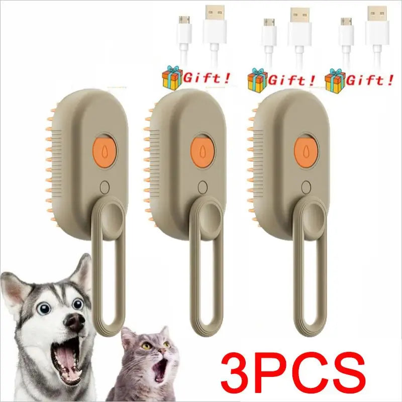 Cat Dog Pet Spray Massage Brush One Button Steam Spray Folding Rotatable Floating Hair Bath Hair Removal Brush Comb Zpaxo 3pcs-brown
