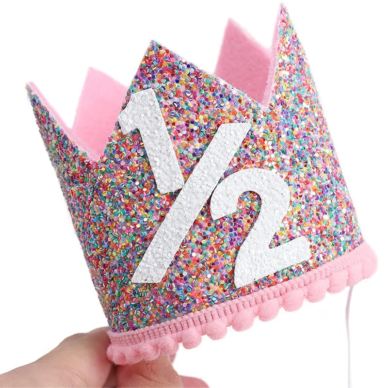 Pink Princess Crown Baby Birthday Party Hat Half Year Old 1st 2nd 3rd Zpaxo Colorful half year