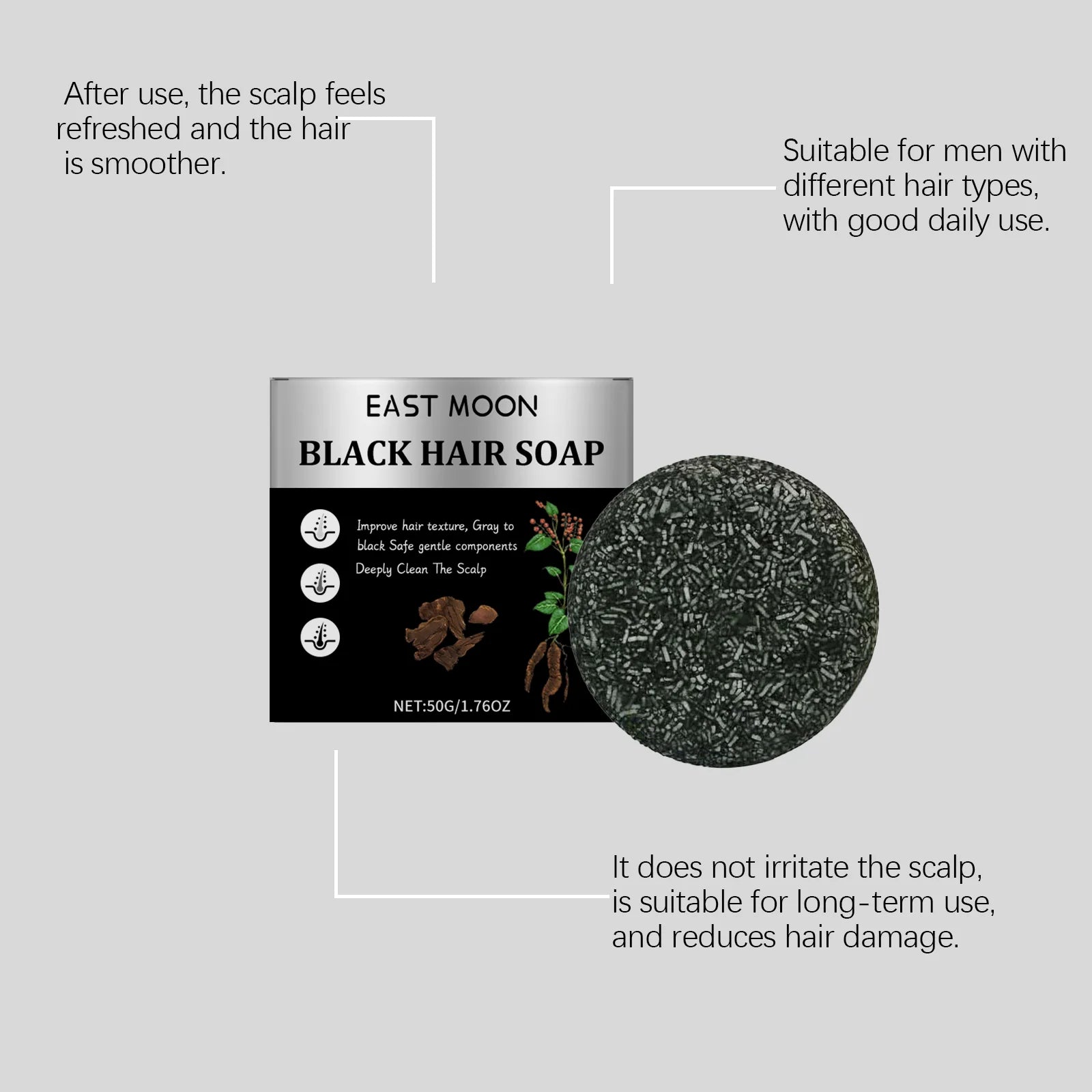 Bamboo Charcoal Hair Cleansing Soap Men's Solid Care Scalp Soft Zpaxo