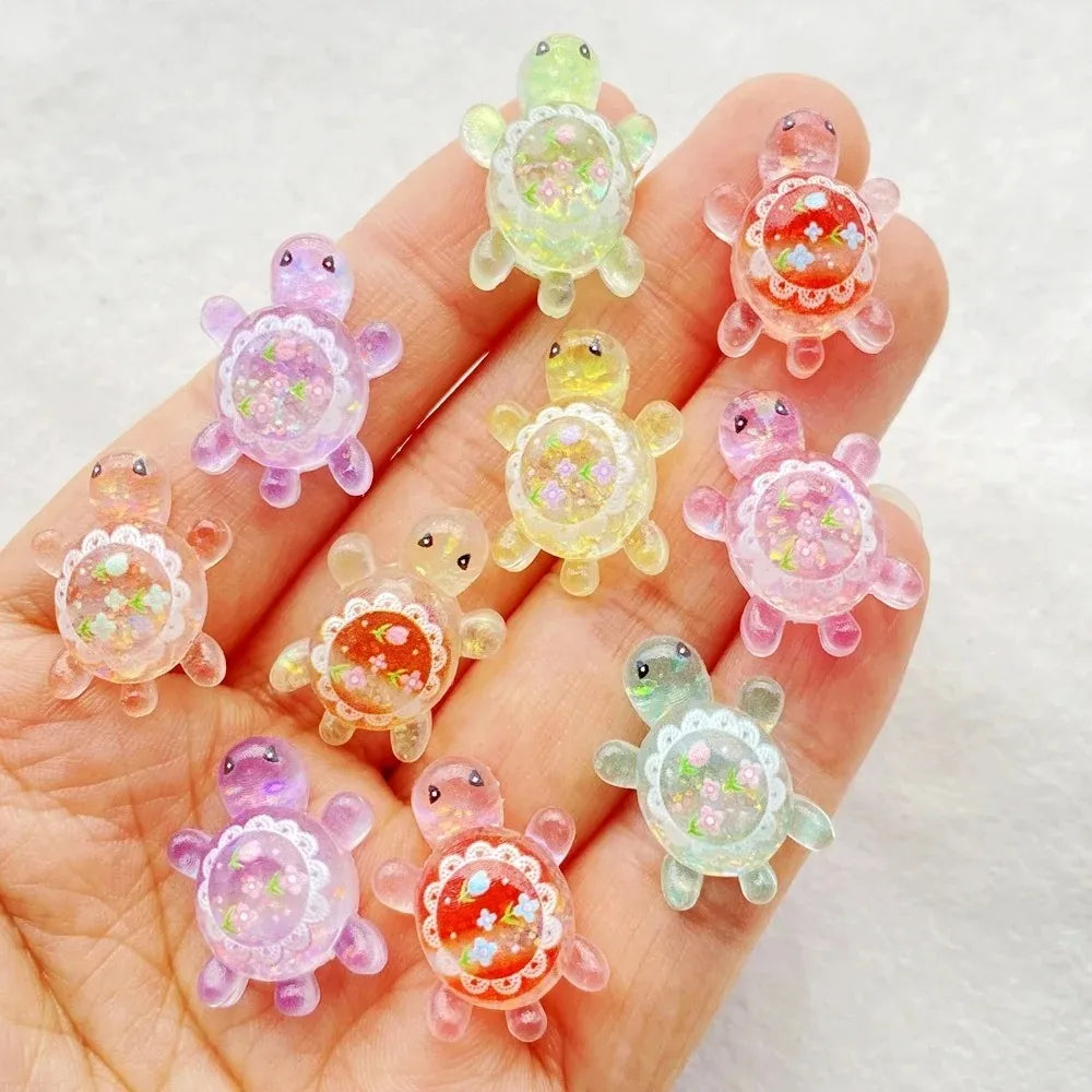 10pcs Cute Cartoon Colorful Turtle Flat back Resin Scrapbook Figurines DIY Home Decor Crafts Zpaxo