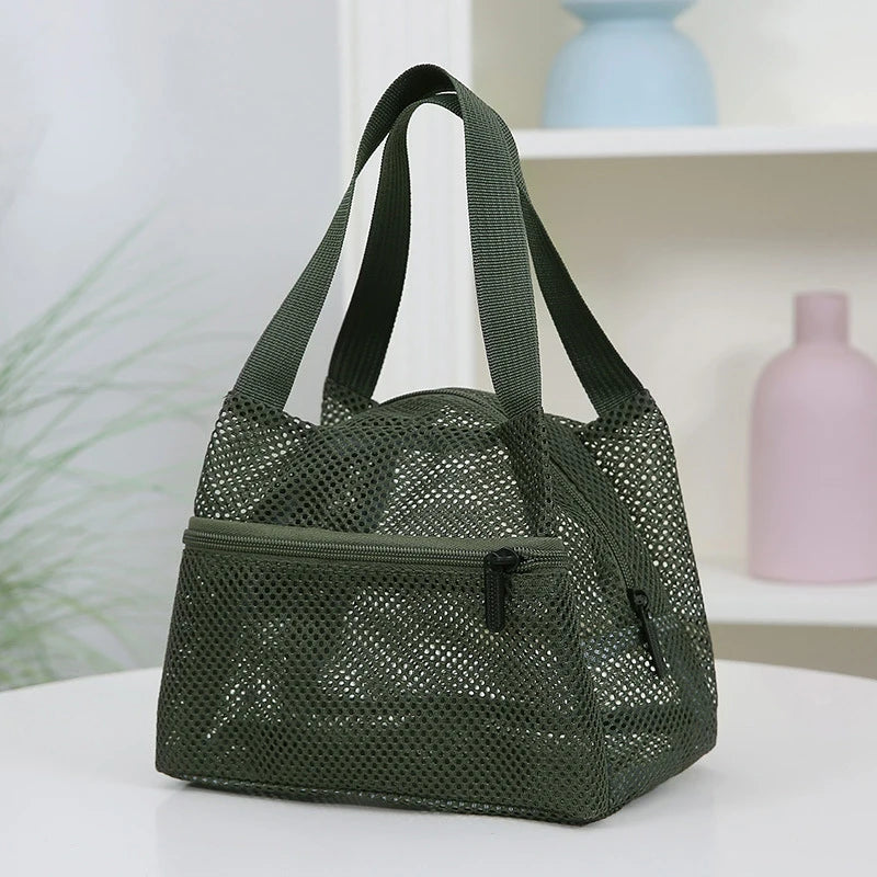 Solid Color Fashionable Mesh Travel Handbag, Spacious Cosmetic and Toiletry Storage Zpaxo Green