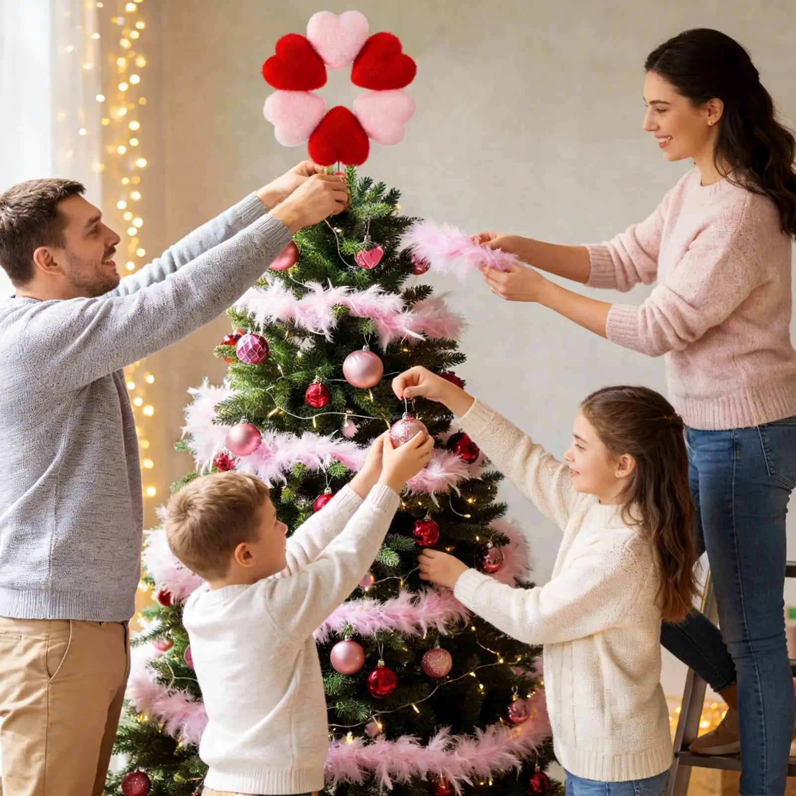 Heart Tree Topper Plush Christmas Decor Romantic Valentines Couples
