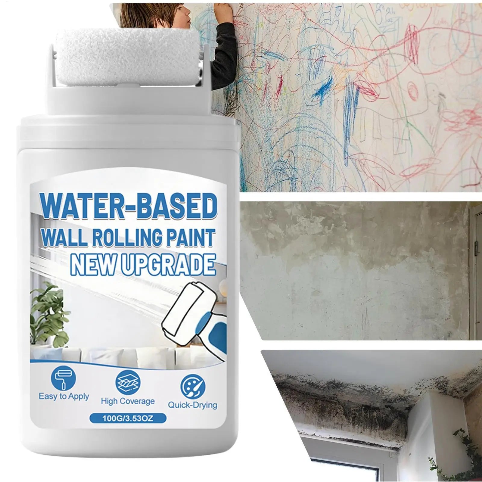 Interior Wall Repair Paint Fast Drying Rolling Touch Up Bathroom