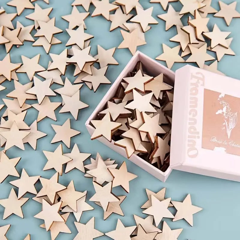 Wooden Star Slices 100/200/300Pcs – Blank DIY Craft Pieces Wood Craft Pieces Zpaxo
