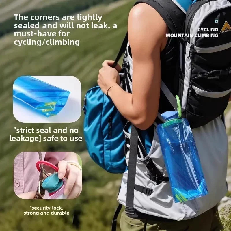 Collapsible Water Bottle Flexible Reusable Travel Kettle Carabiner