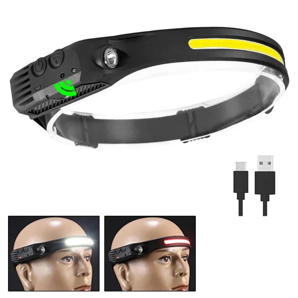 KDULIT LED COB Rechargeable Headlamp – 10 Modes, IPX4, Sensor